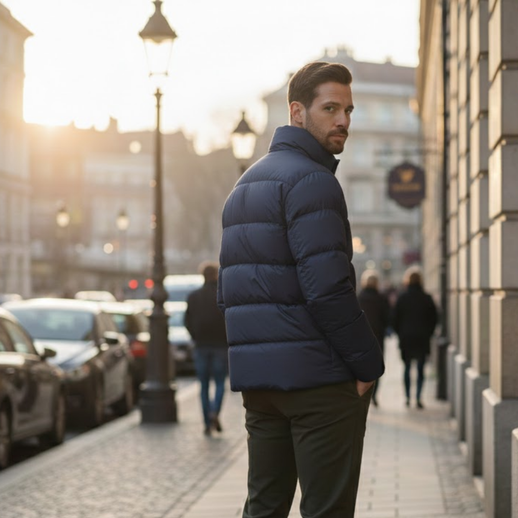Windproof Duck Down Puffer Jacket Blue