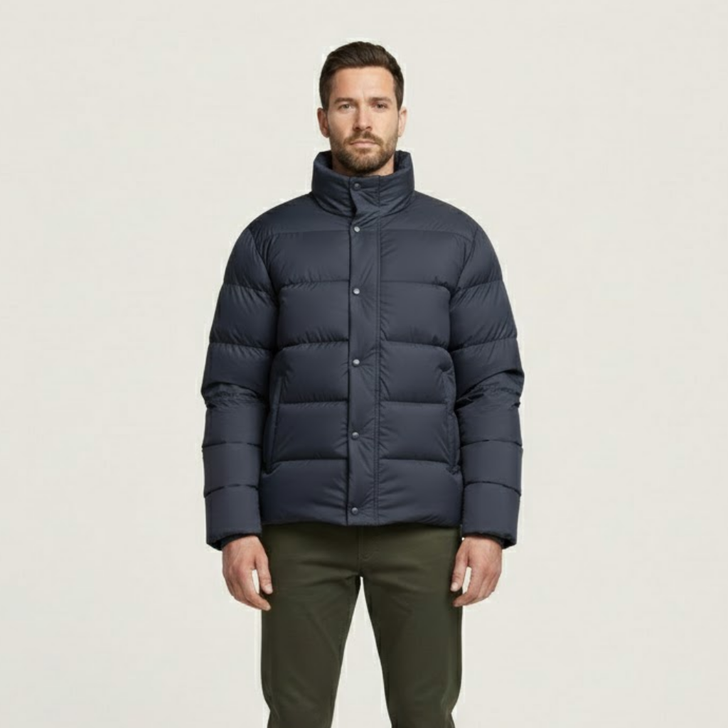 Windproof Duck Down Puffer Jacket Blue