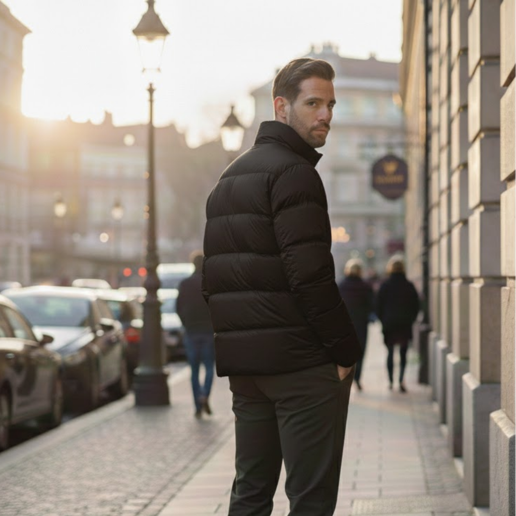Windproof Duck Down Puffer Jacket Black