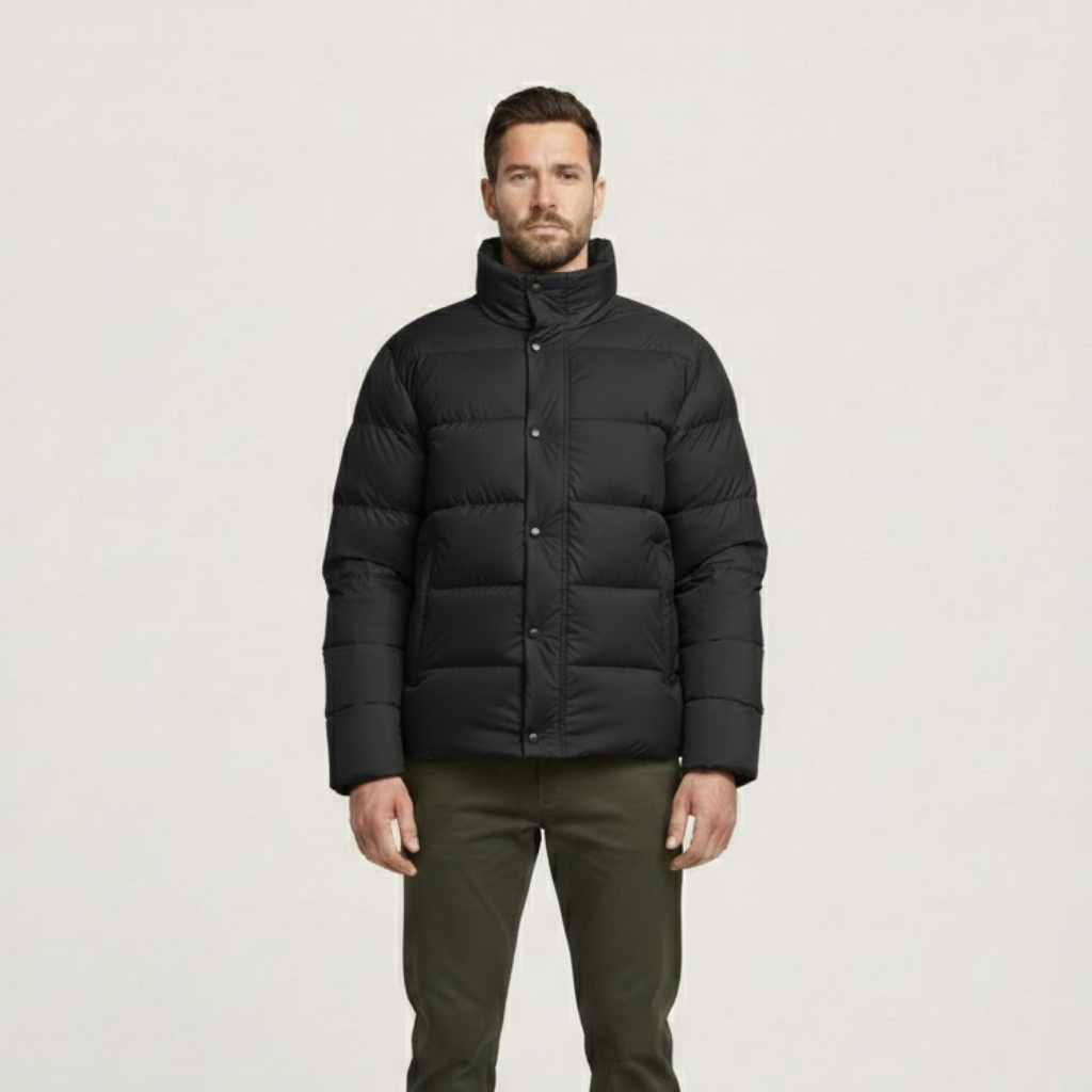 Windproof Duck Down Puffer Jacket Black